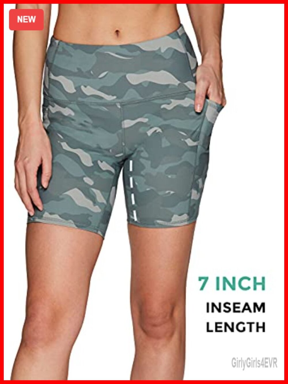 Camo Bike Shorts 7 Inch High Waist Squat Proof Side Pockets Women's Active - Picture 5 of 5